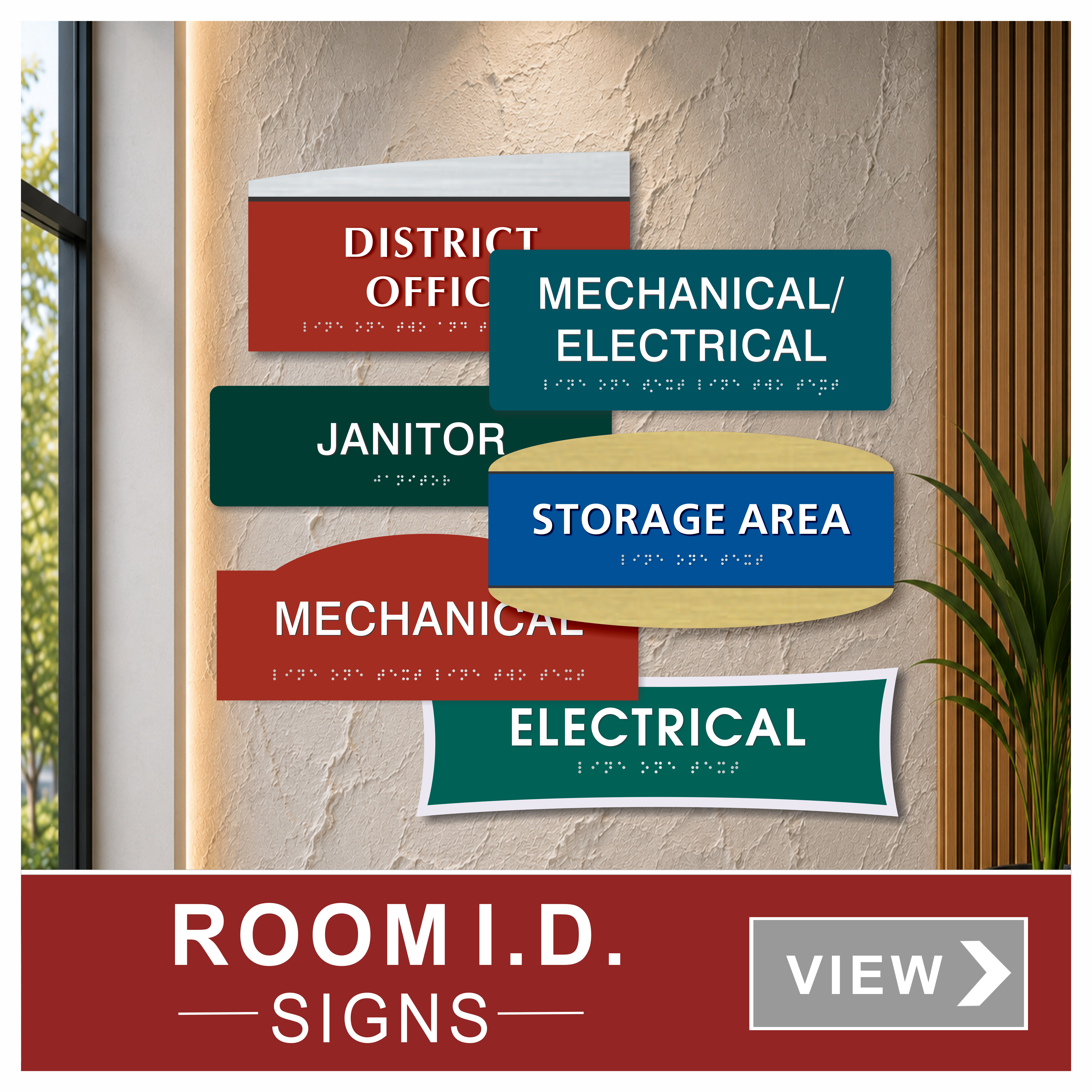 ADA interior custom room Identification signs in several designs.